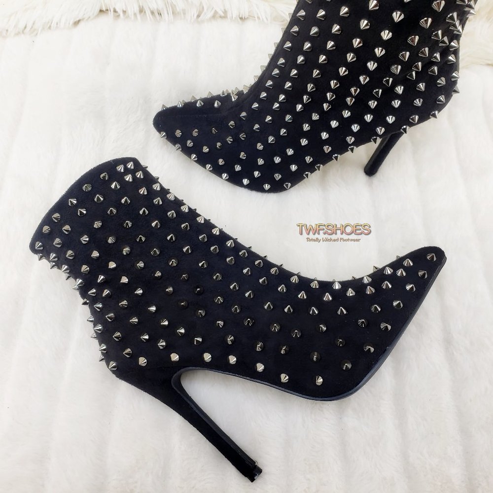 Sexy 4.5" High Heel Silver Spiked Ankle Boots